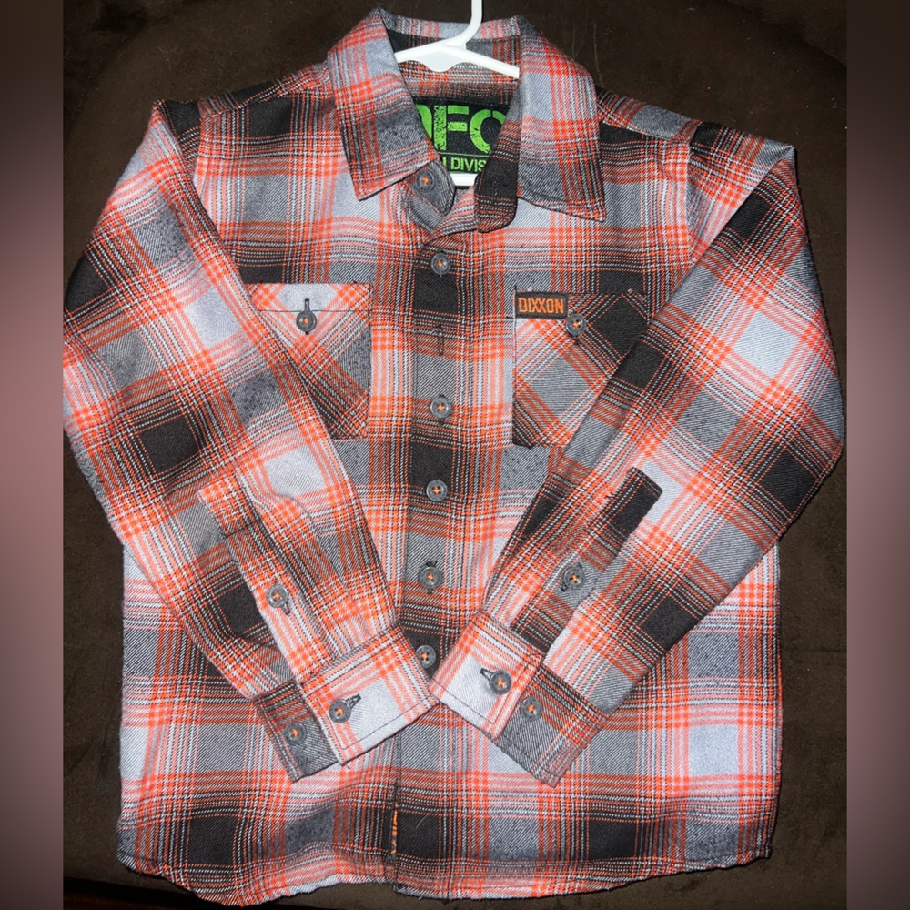 DIXXON Orange and Gray Plaid Kids Button Down Shirt